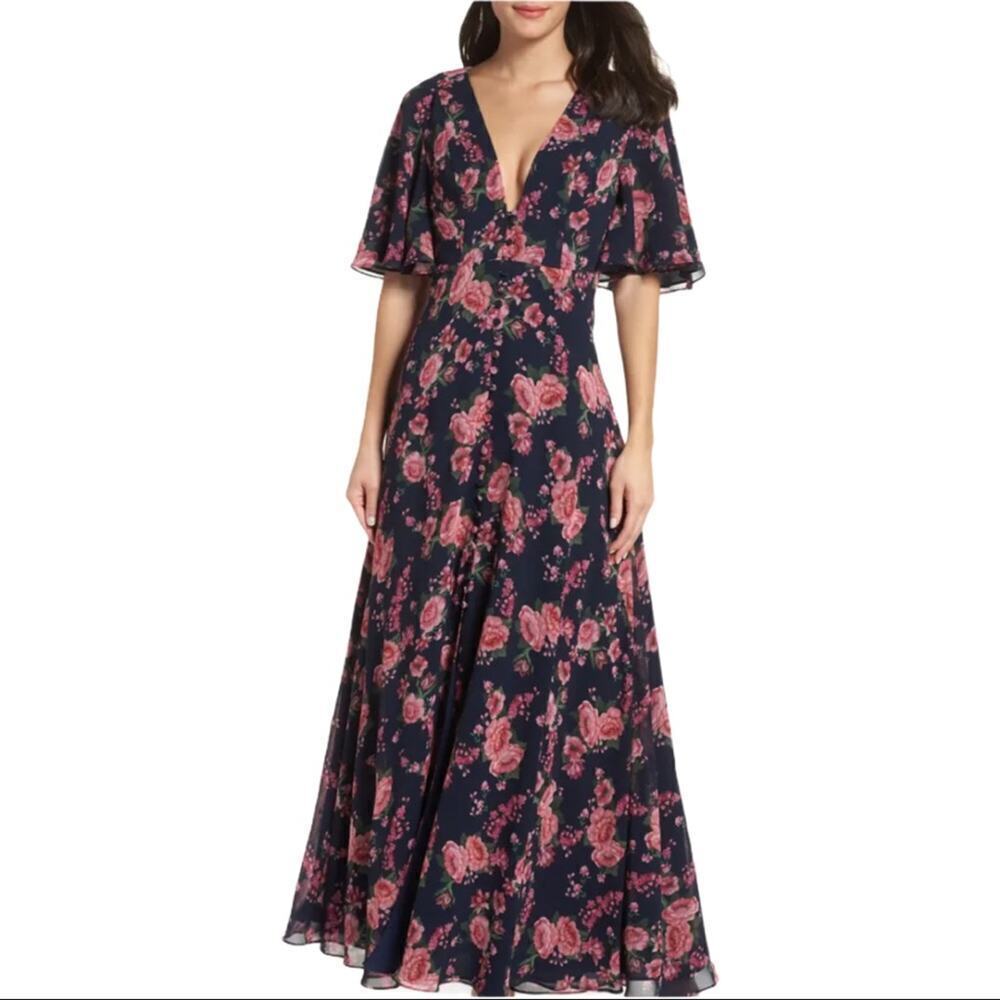 NWT FAME AND PARTNERS The Meyer Floral Print Maxi Gown Dress Size 0